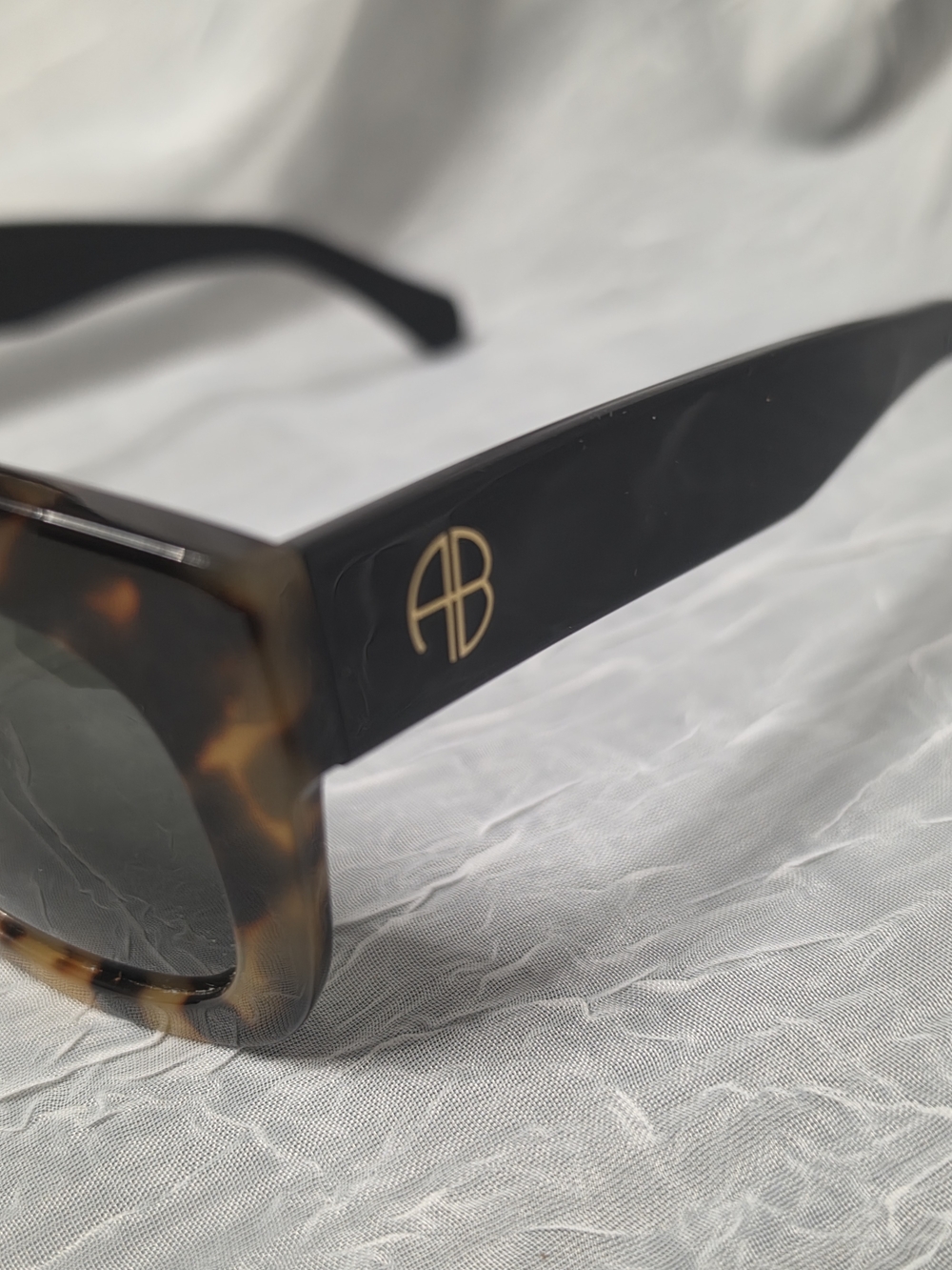 Anine Bing Tortoiseshell and Black Logo Sunglasses